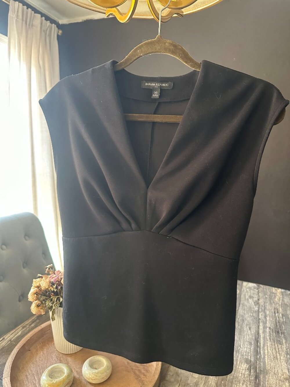 Banana Republic Black Draped Twist Front Sleeveless Top XS